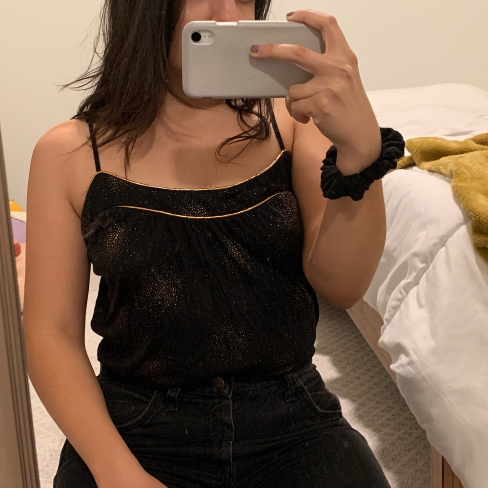 Black y2k camisole with gold sparkles